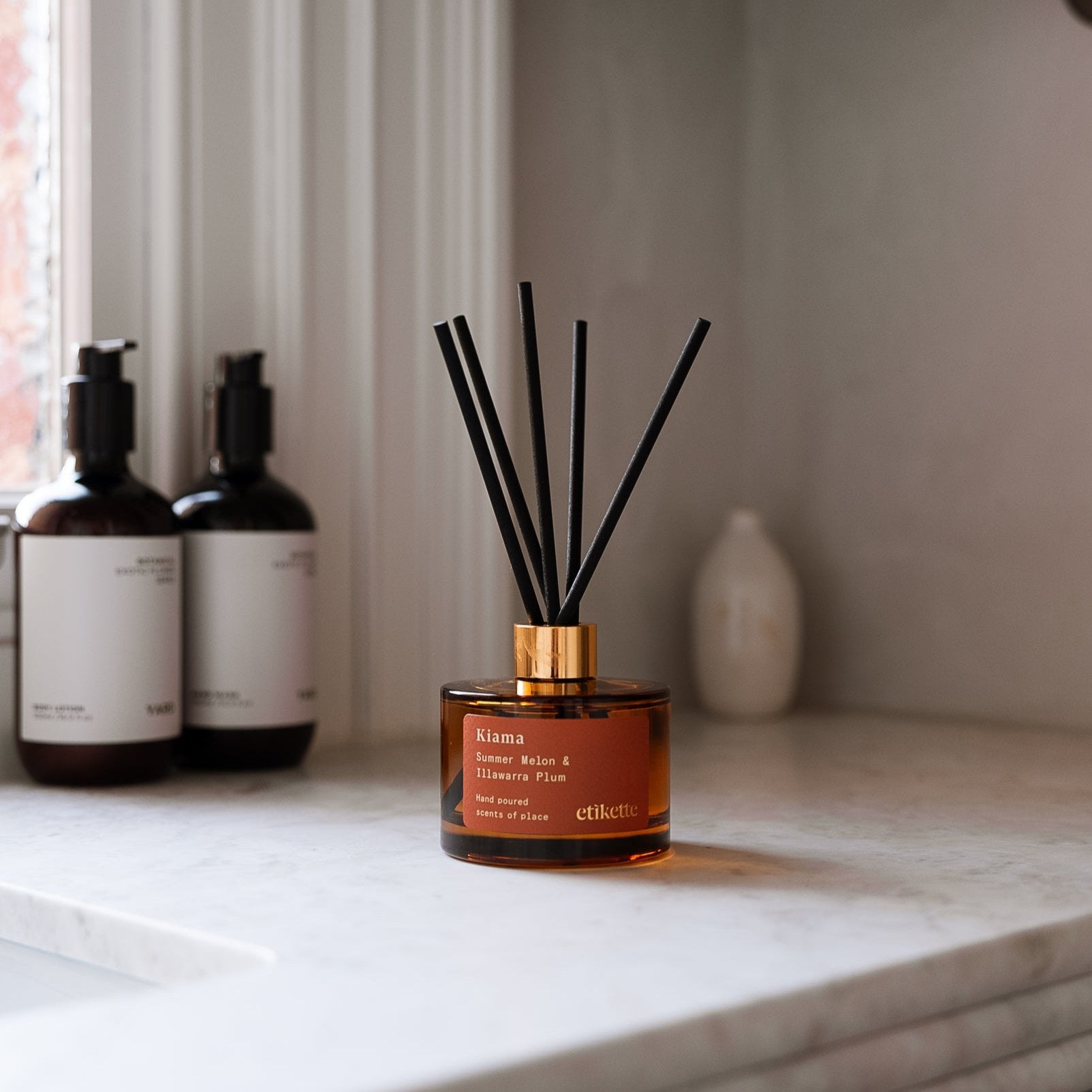 Etikette Reed Diffuser Gold Edition 'Kiama' Eco Reed Diffuser in Summer Melon & Illawarra Plum ...