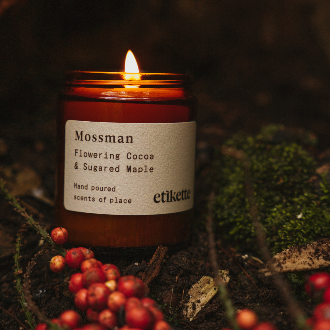 Soy Candles ~ Mossman in Flowering Cocoa & Sugared Maple
